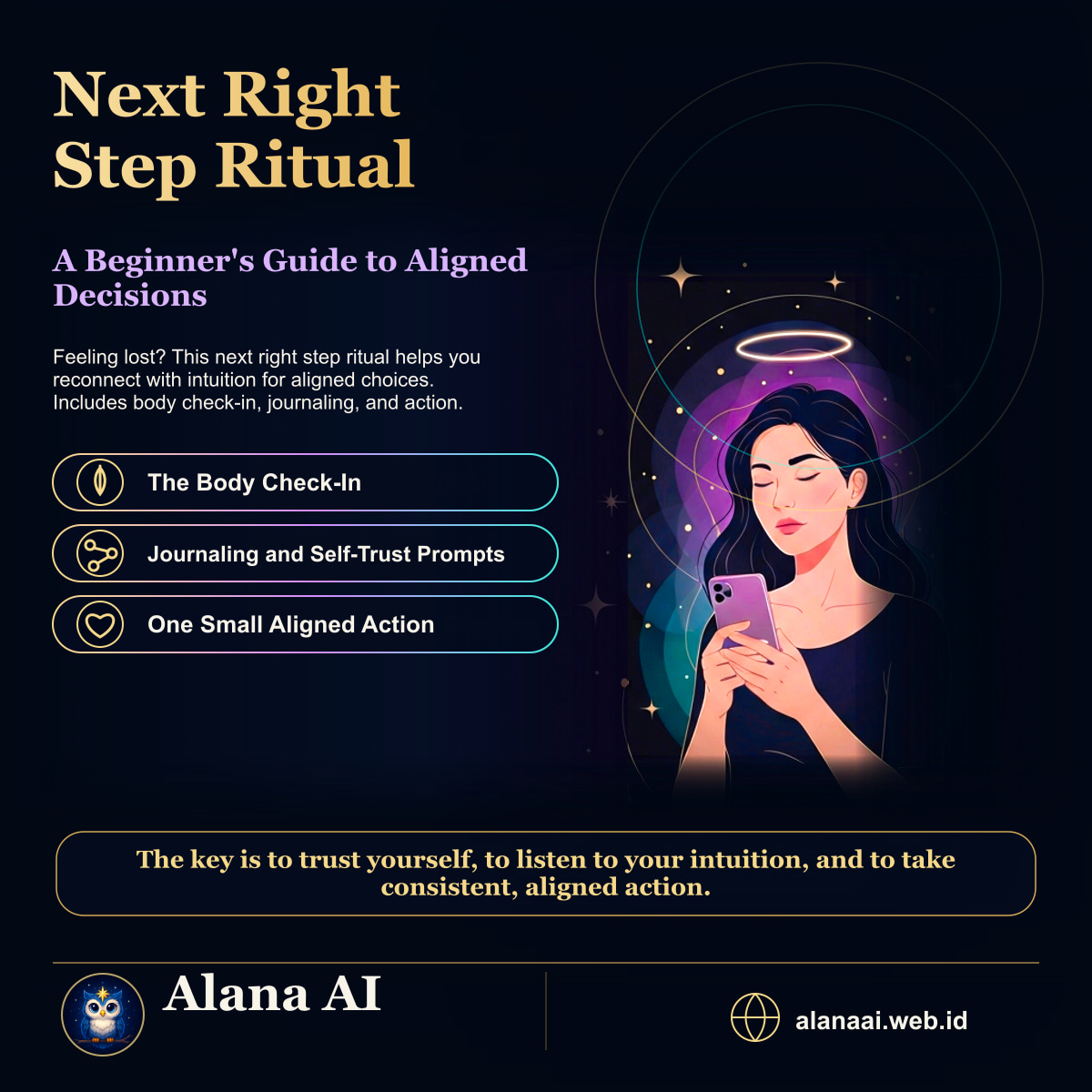 Square Alana AI social graphic for Next Right Step Ritual: A Beginner's Guide to Aligned Decisions