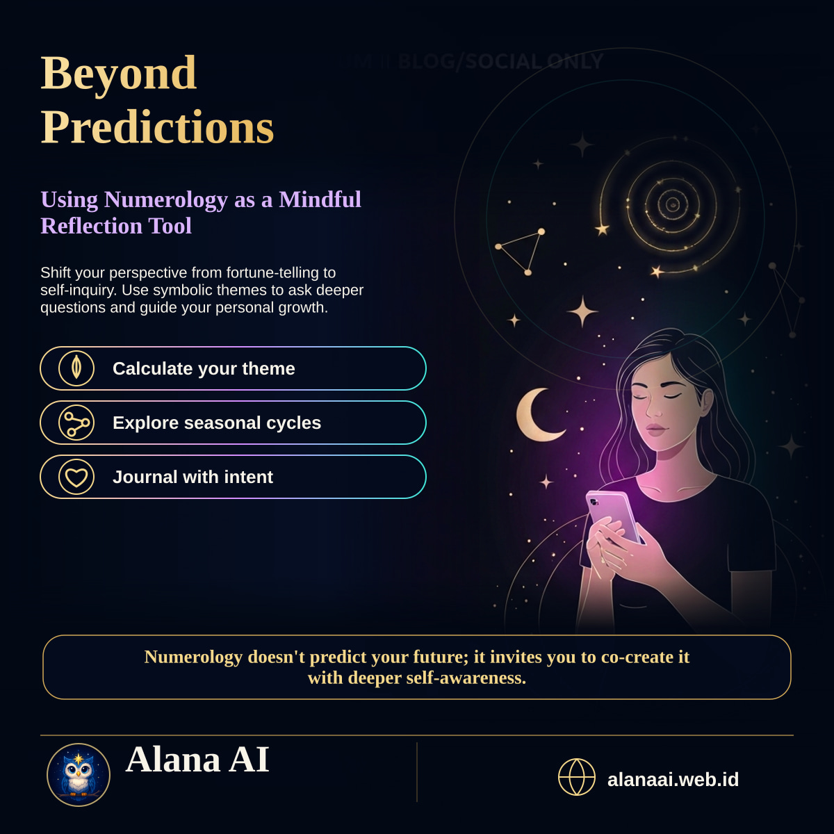 Square Alana AI social graphic for Numerology Life Path Guidance: A Mindful Self-Reflection Tool