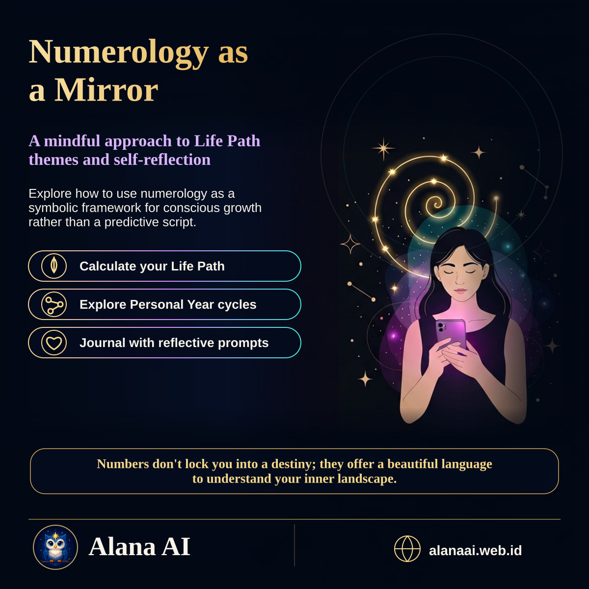 Square Alana AI social graphic for Numerology Life Path Guidance: A Mirror for Conscious Growth